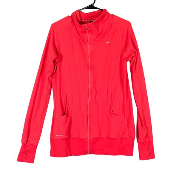 Nike Womens Jacket Red Full Zip Dri Fit Athletic Performance Stretch Large - Picture 1 of 12